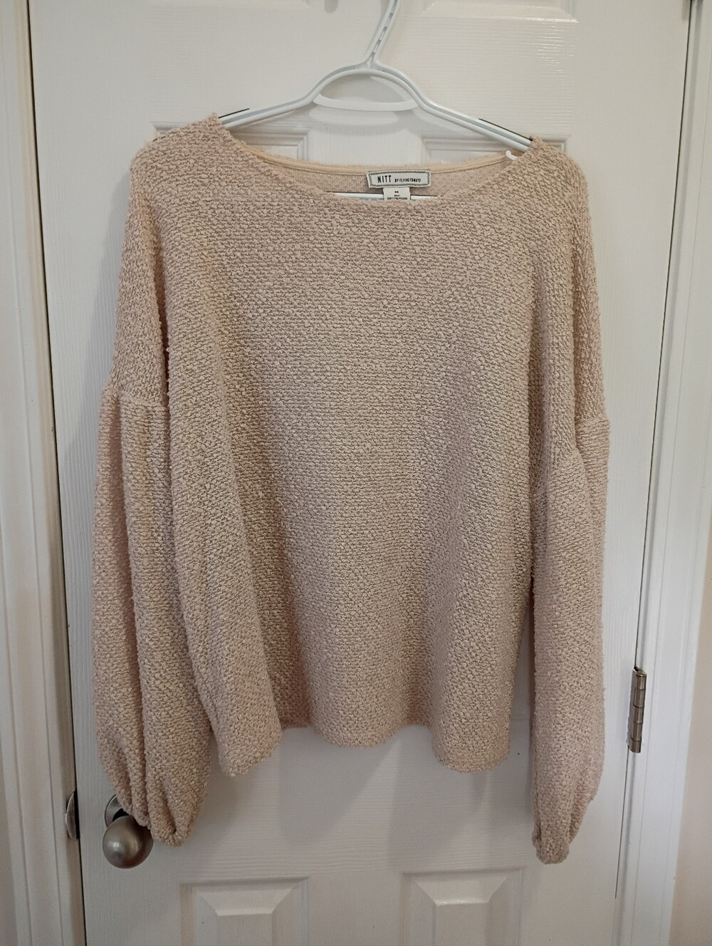 Light Beige Bouclé Scoop Neck Sweater